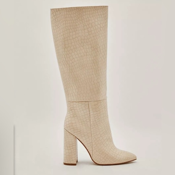 Nasty gal Faux Leather Croc Knee High Pointed Boots women’s boots size 37(6)US - Picture 1 of 14